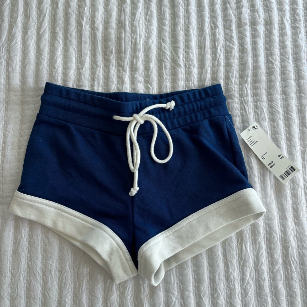 Urban Outfitters Navy and White Athletic Shorts with Drawstring Waistband